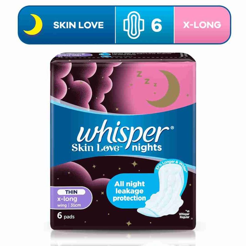 Whisper Skin Love nights Thin x-long Wing Sanitary pads 31cm 6 pads
