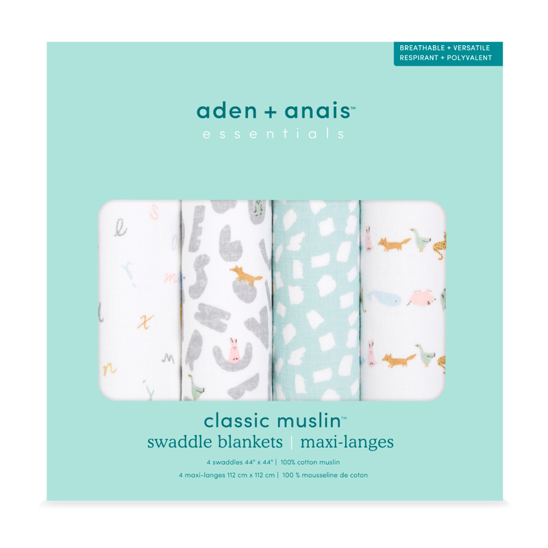 Aden+Anais Essential Swaddle (Alphabet Animals) 4pcs