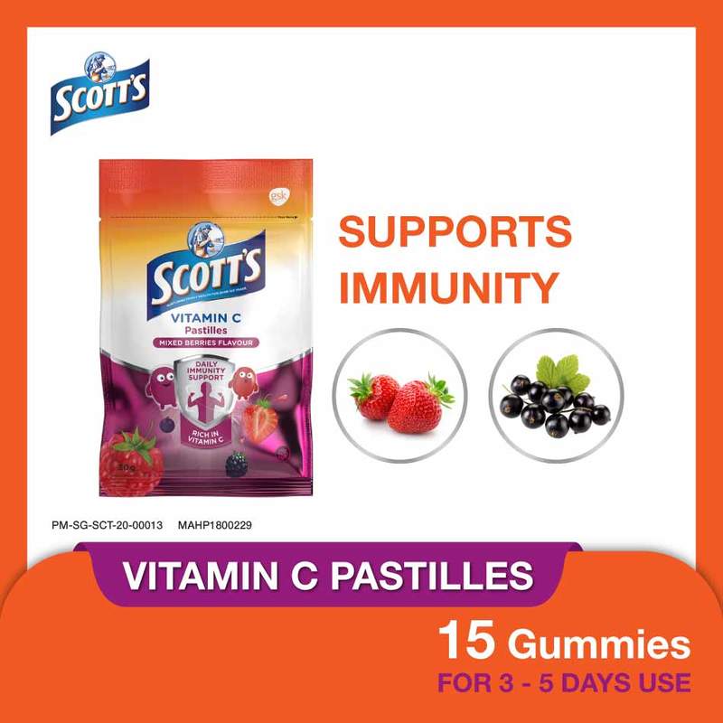 Scott's Vitamin C Pastilles, Children Supplement, Mixed Berries flavour, 30g