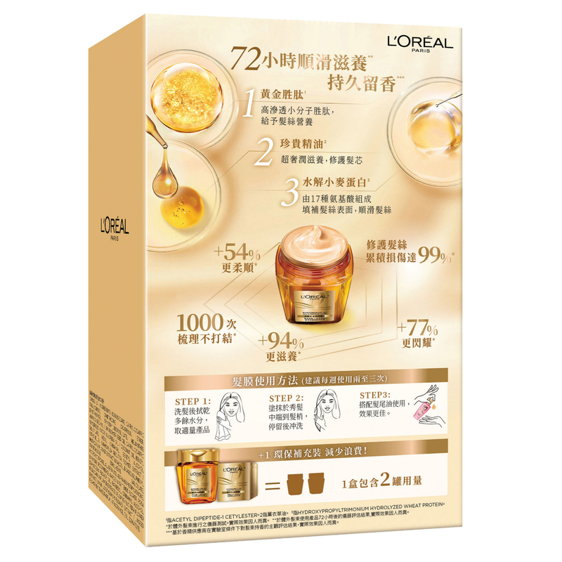 L'Oreal Paris Elseve Extraordinary Oil Gold Peptide Mask Packset 250ml x 2pcs + Hair Oil 30ml