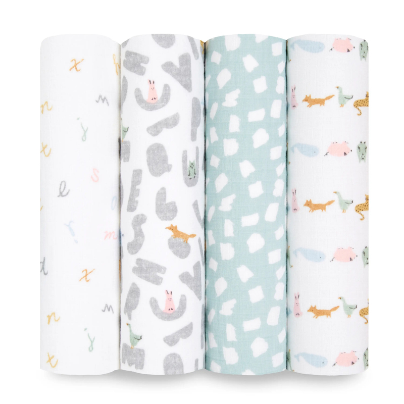 Aden+Anais Essential Swaddle (Alphabet Animals) 4pcs