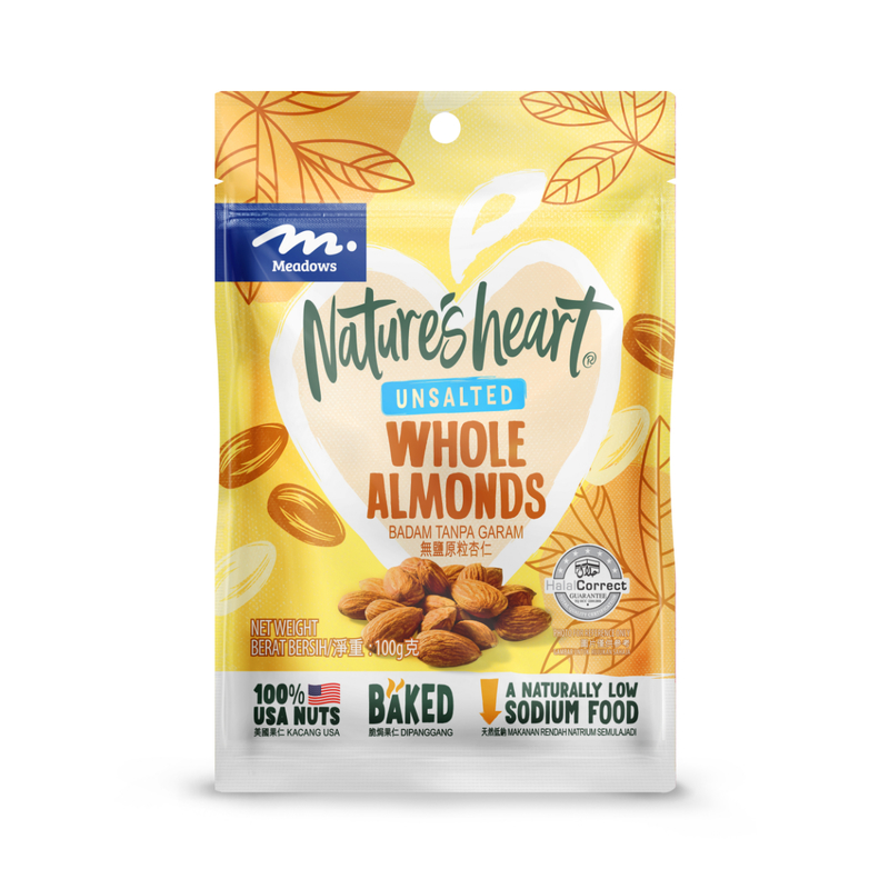 Meadows Nature's Heart Unsalted Whole Almonds 100g