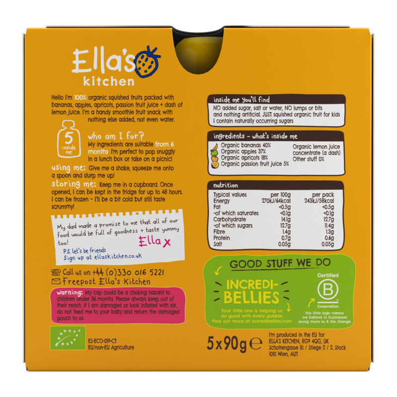 Ella's Kitchen Organic The Yellow One Smoothie Multi Pack 6 Month+ 90g x 5 Packs