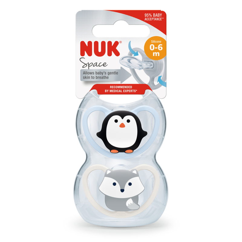 Nuk Space Silicone Soother (0-6Months) 2pcs (Random Colors)