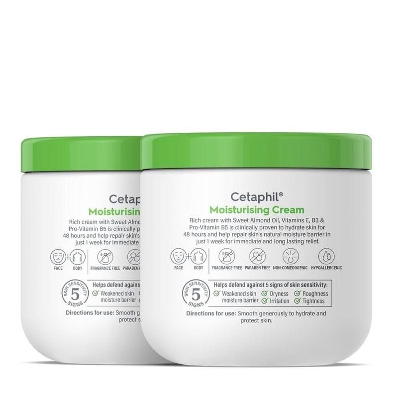 Cetaphil Moisturizing Cream Face & Body Moisturizer for Sensitive, Dry Skin, Fragrance-Free 2x453g Twin Pack