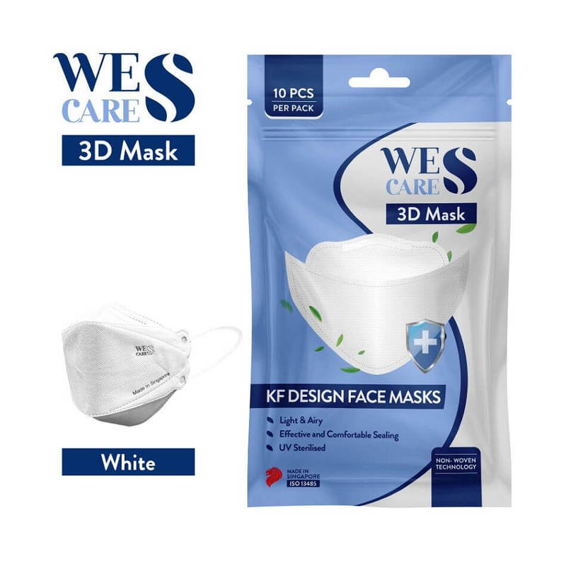 Wes Care 3D Premium Face Mask White 10pcs| KF Design Made in Singapore