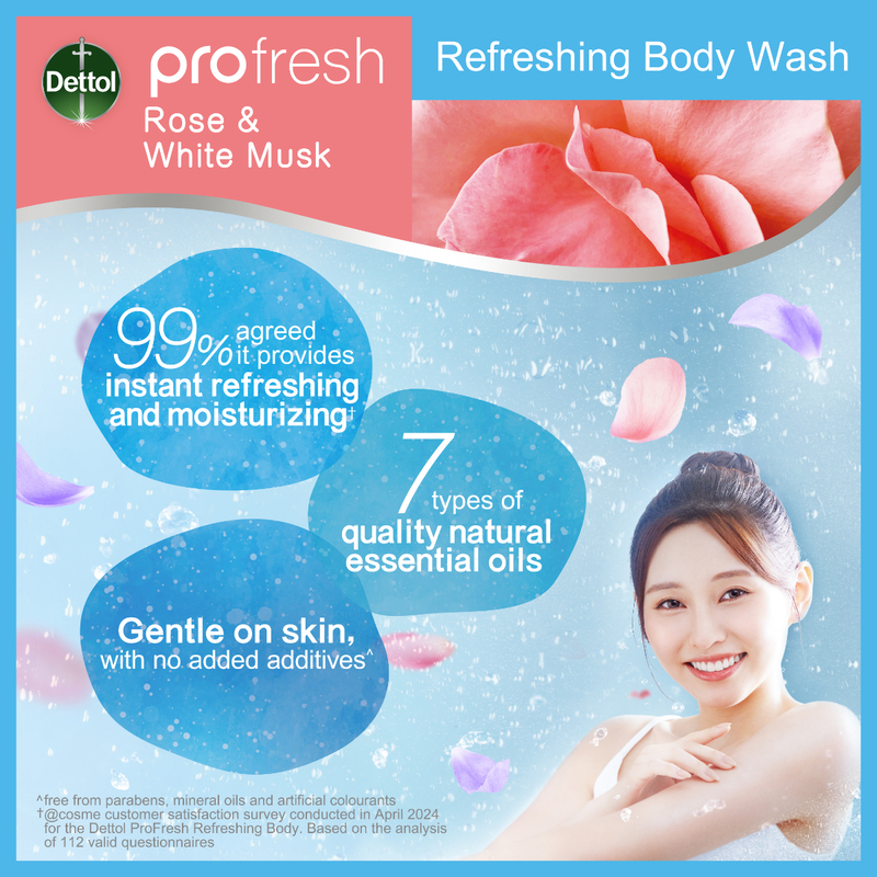 Dettol ProFresh Body Wash (Rose & White Musk) 900g x 2pcs