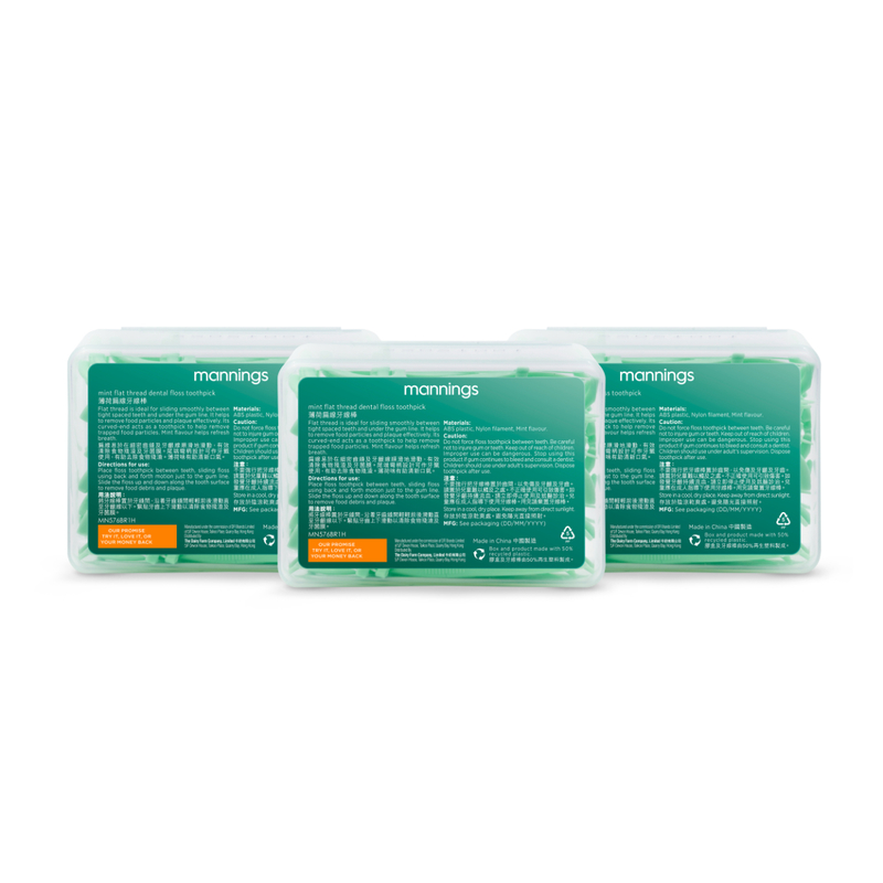 Mannings Mint Round Thread Dental Floss Toothpick 50pcs x 3 Boxes