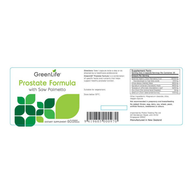 GreenLife Prostate Formula with Saw Palmetto 60 veg capsules