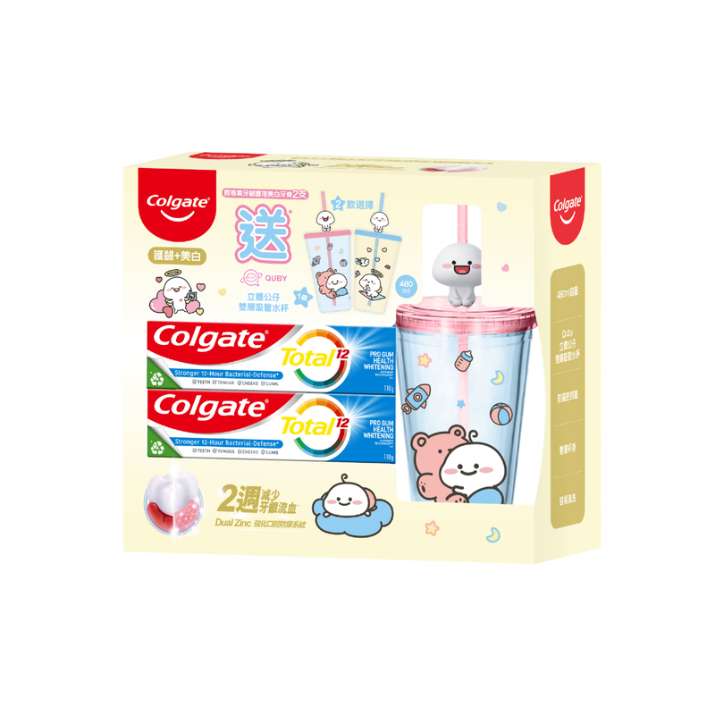 Colgate Total Pro Gum Whitening Toothpaste 110g x 2pcs + QUBY Bottle (Random Color)
