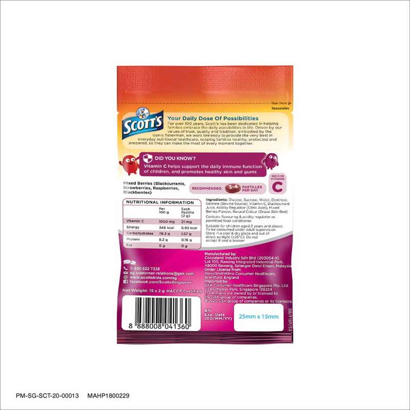 Scott's Vitamin C Pastilles, Children Supplement, Mixed Berries flavour, 30g