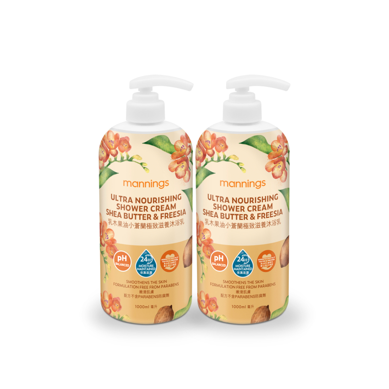 Mannings Ultra Nourishing Shower Cream - Shea Butter and Freesia 1000ml x 2pcs