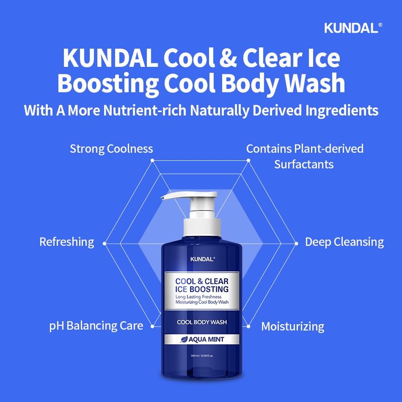 KUNDAL Cool & Clear Ice Boosting Cool Body Wash 500ml Aqua Mint