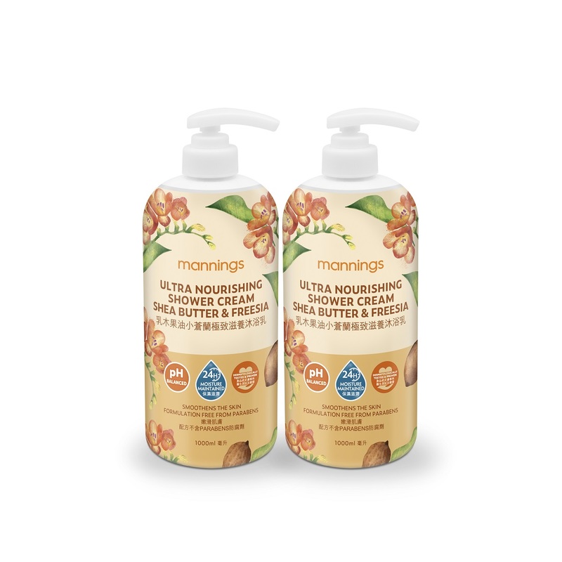 Mannings Ultra Nourishing Shower Cream - Shea Butter and Freesia 1000ml x 2pcs