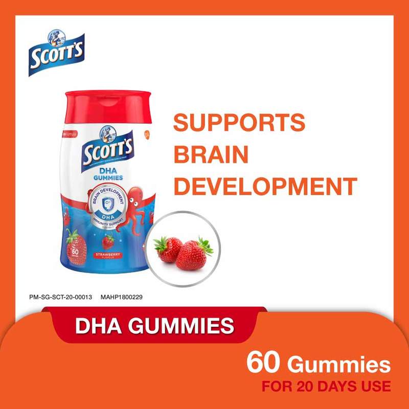 Scott's DHA Chewable Children Gummies, Fish Oil Omega 3, Strawberry 60s