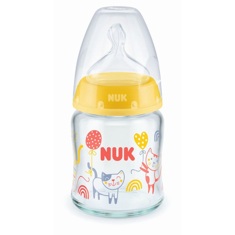 NUK PCH Glass Bottle with Silicon Teat (0-6 Months) (Random Color) 120ml