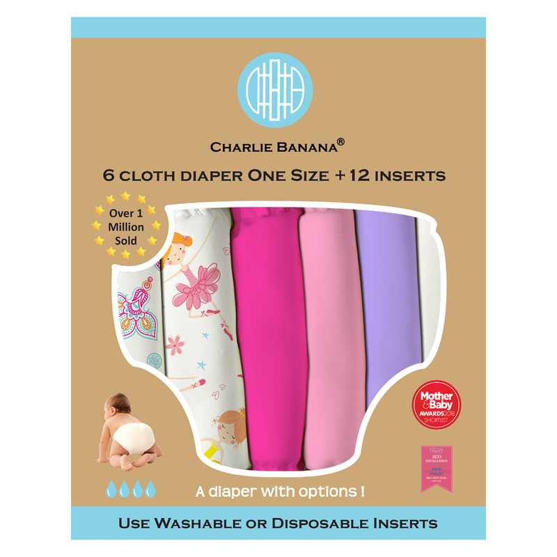 Charlie Banana Diaper One Size Hybrid AIO - Girly 6pcs + 12 Inserts