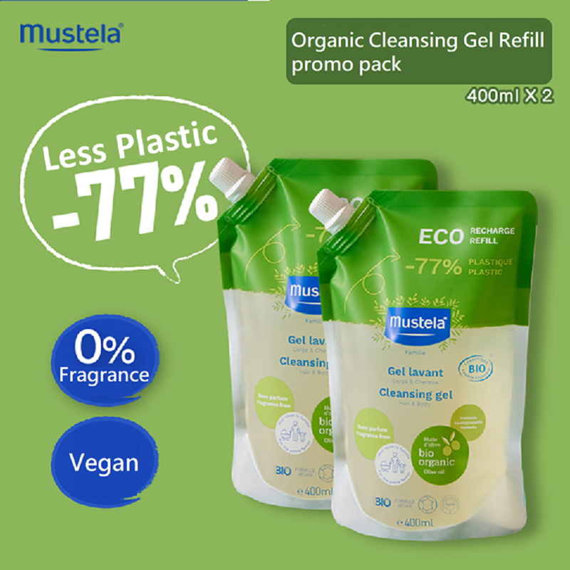 Mustela Certified Organic Cleansing Gel Eco-Refill-Fragrance-Free 400ml 2packs Promo Pack 1pc
