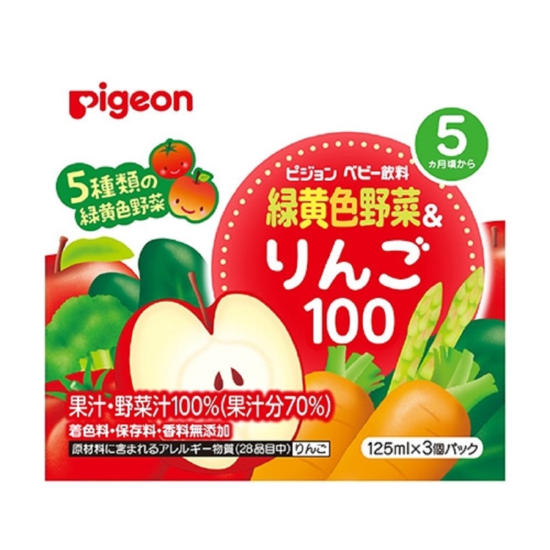 Pigeon 5種綠黃色雜菜蘋果汁 125毫升 x 3盒