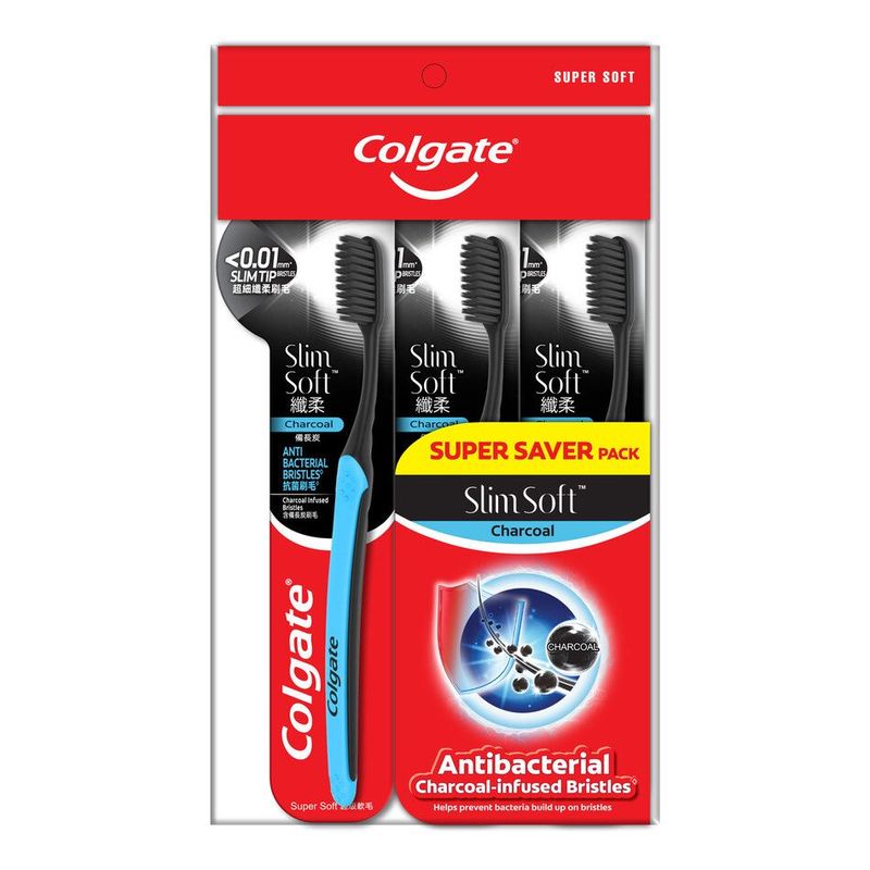 Colgate Slimsoft Charcoal Toothbrush (Ultra Soft), 3pcs