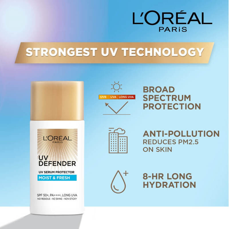 L'Oreal Paris UV Defender Sunscreen Moist and Fresh SPF50+ 50ML | Guardian Singapore