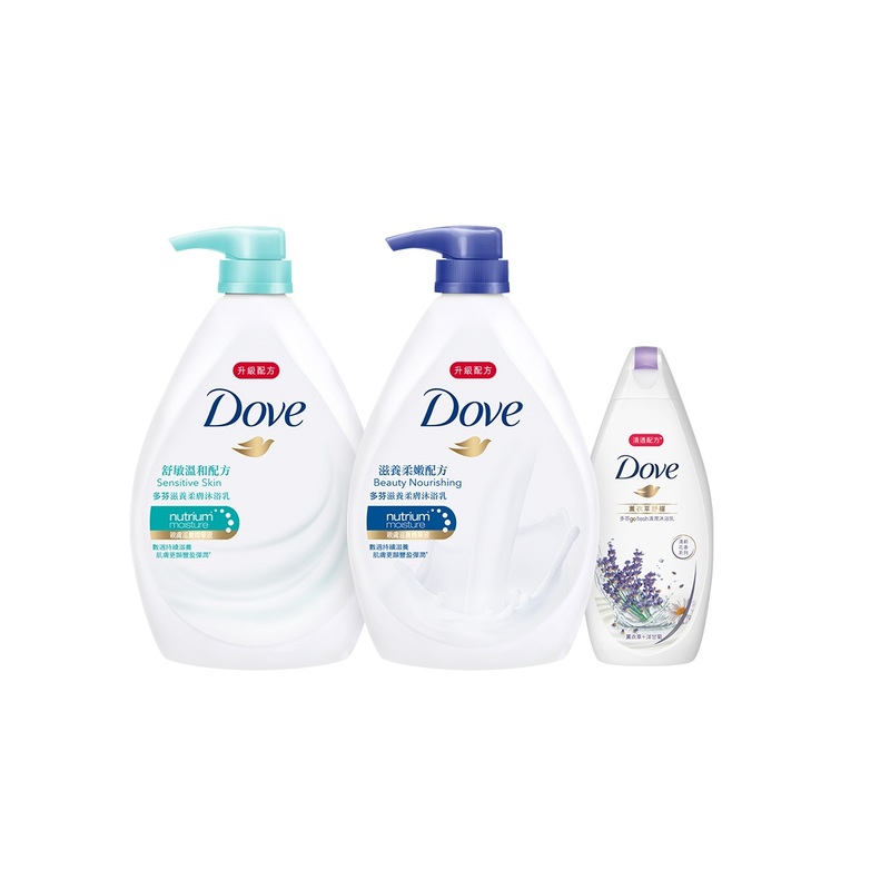Dove Sensitive Skin Body Wash 1000g + Beauty Nourishing Body Wash 1000g + Freebie