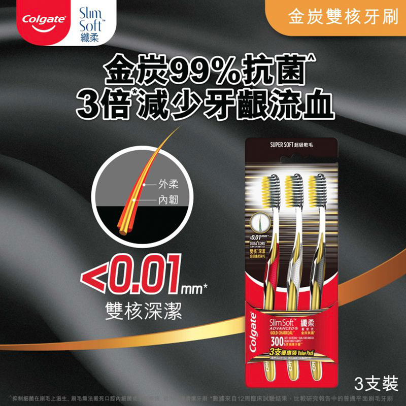 Colgate Slimsoft Advance Charcoal Gold Toothbrush 3pcs