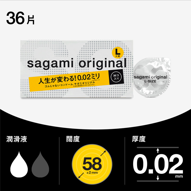Sagami 相樸原創0.02大碼58毫米 PU安全套 36片裝