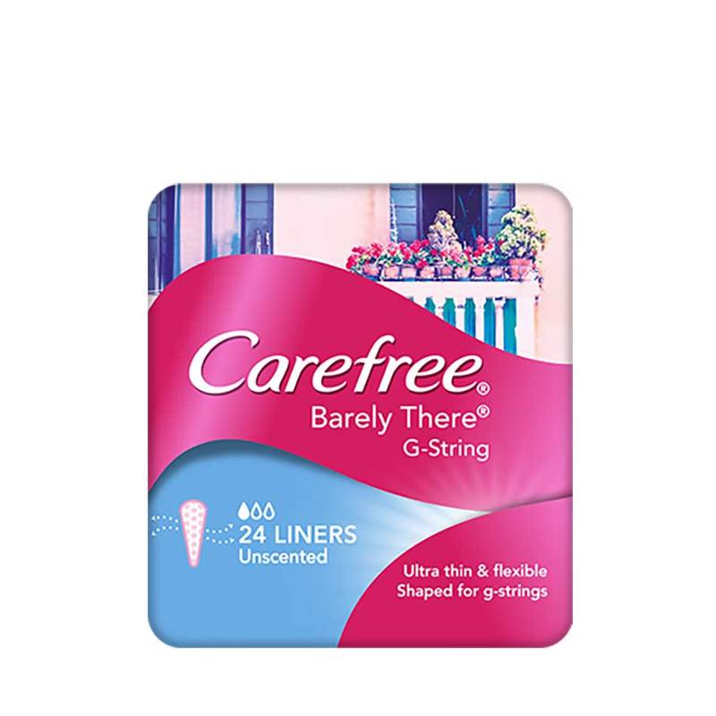 Carefree Pantyliner Barely There G-String Unscented, 24pcs