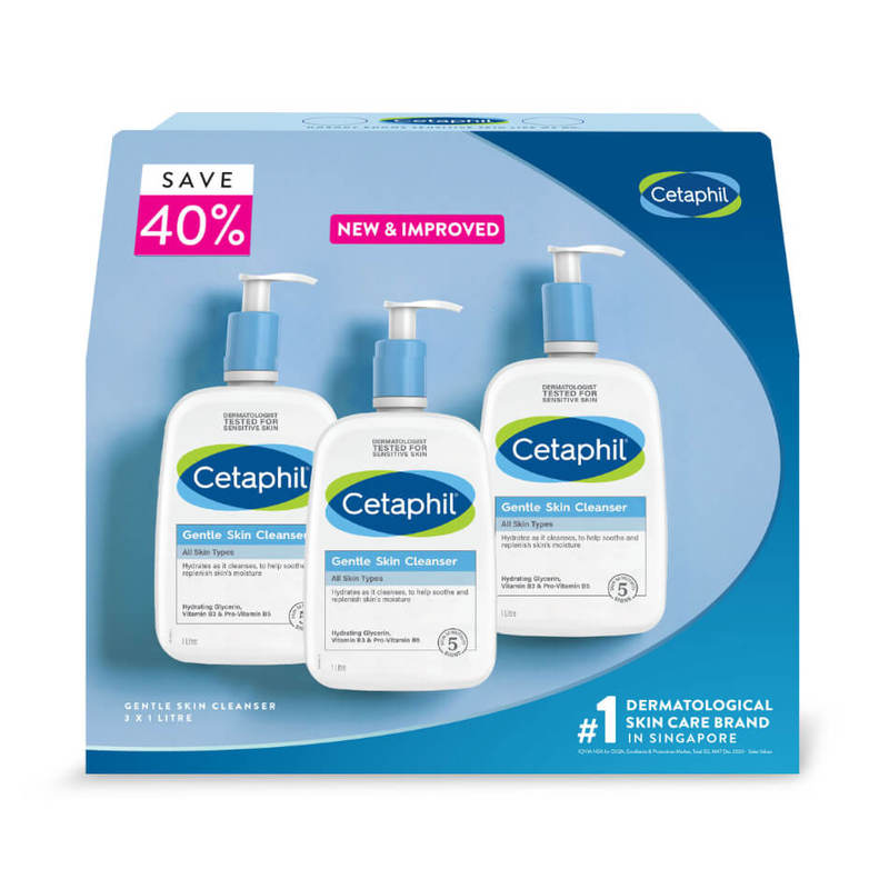 Cetaphil Gentle Skin Cleanser Hydrating Face & Body Wash for Sensitive Dry Skin 3x1L