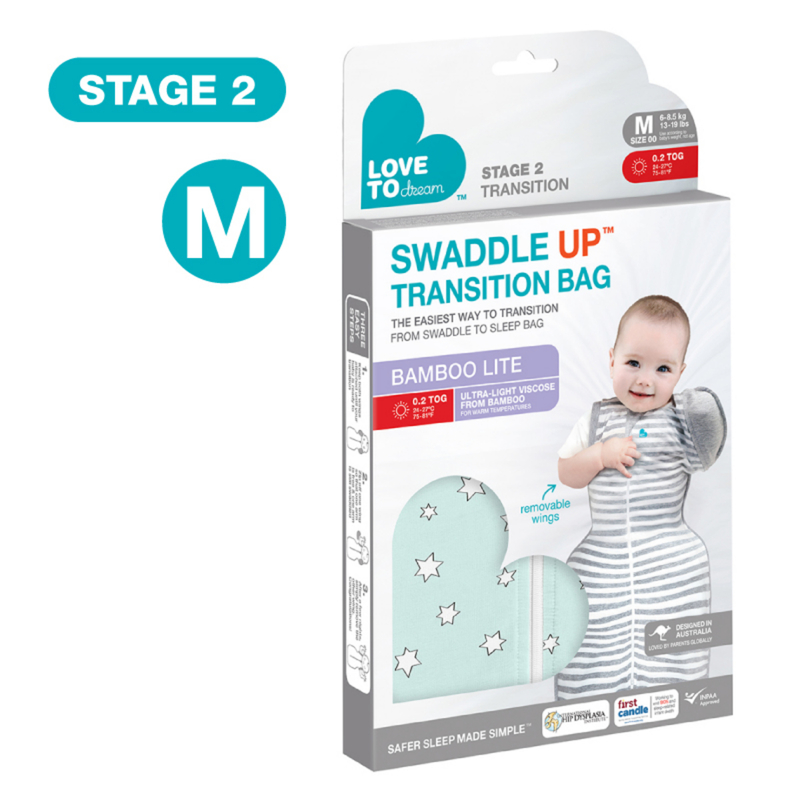 Love To Dream Swaddle Up Transition Bag Bamboo Lite (Stage 2) 0.2 TOG Superstar Olive M Size 1pc