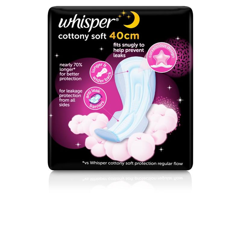 Whisper Cottony Soft Maximum Overnight Protection 40cm, 6pcs