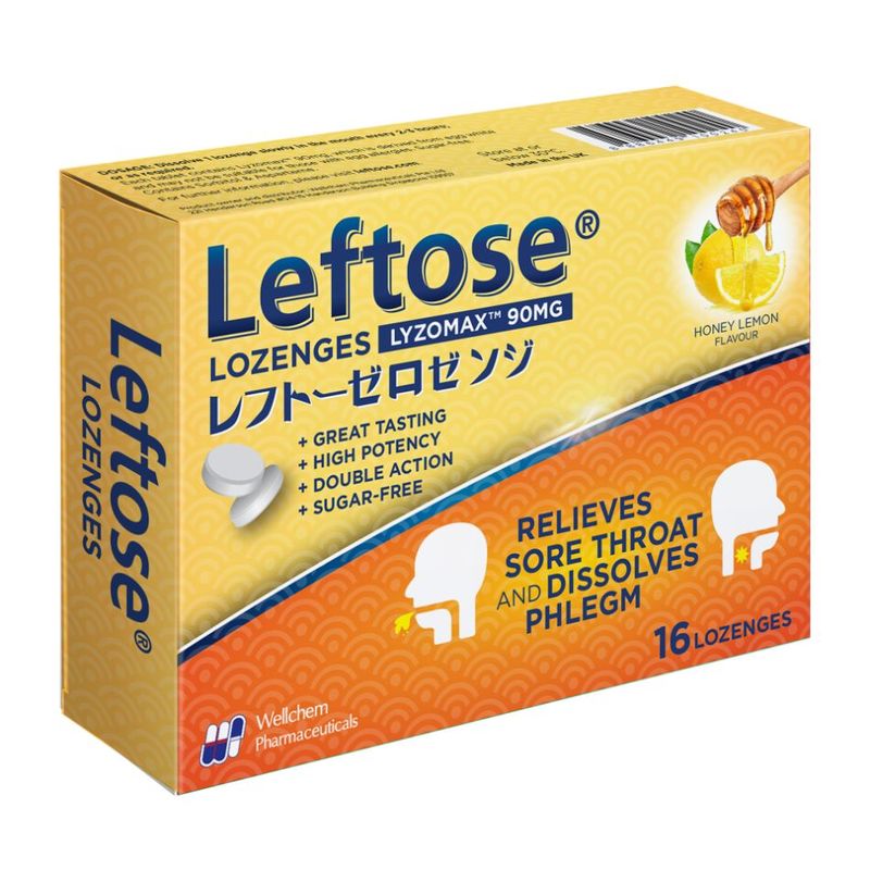 Leftose Lozenges Lyzomax 90mg Honey Lemon Flavour