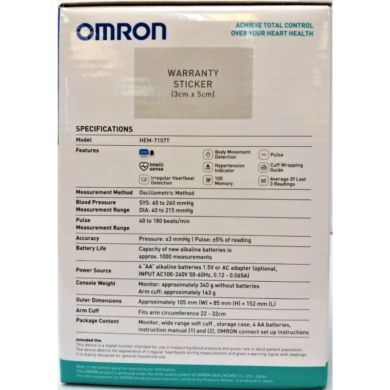 Omron Blood Pressure Monitor HEM-7157T 1 Unit