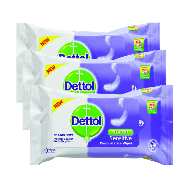 Dettol Sensitive Personal Care Wipes Triple Pack, 3x10pcs
