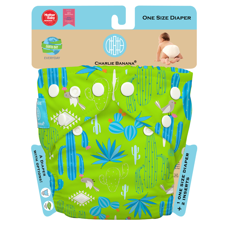 Charlie Banana Diaper One Size Hybrid AIO - Cactus Verde 1pcs + 2 Inserts