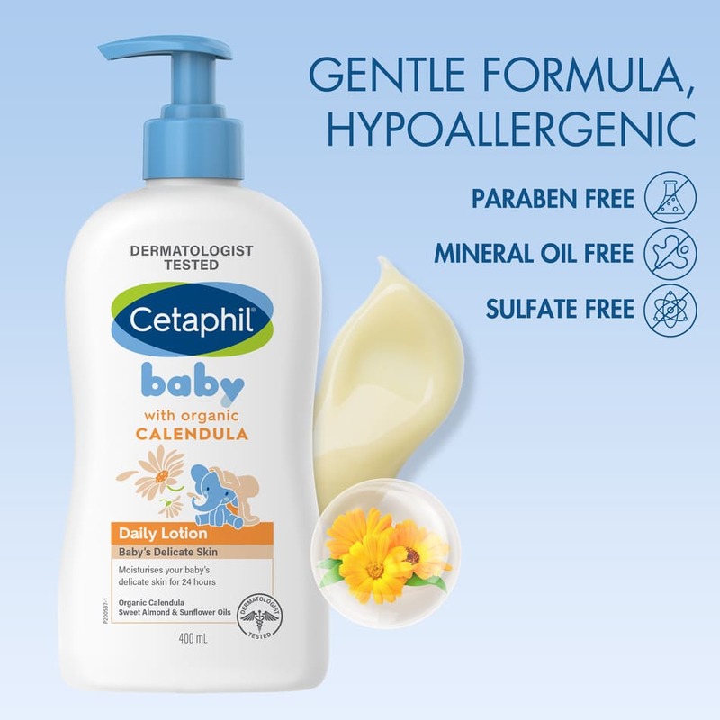 Cetaphil Baby Daily Lotion with Organic Calendula and Sunflower Seed Oil 400ml [Gentle & Hypoallergenic]