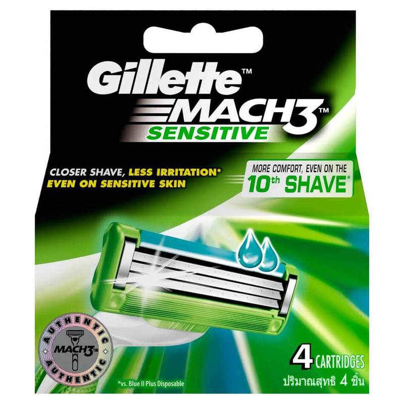Gillette Mach 3 Sensitive Men's Razor Blade Refill, 4pcs