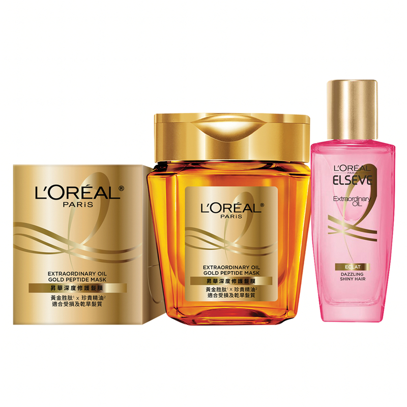 L'Oreal Paris Elseve Extraordinary Oil Gold Peptide Mask Packset 250ml x 2pcs + Hair Oil 30ml