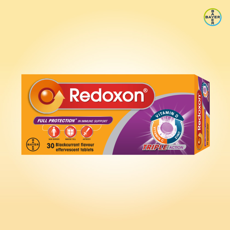 Redoxon Triple Action Effervescent Blackcurrant Vitamin C+D+Zinc 30 Tablets