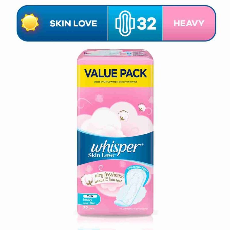 Whisper Skin Love Thin Heavy Wing Sanitary pads 28cm 32 pads