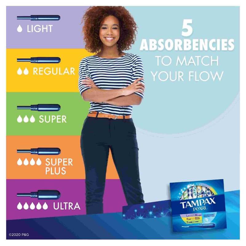 Tampax Pearl Tampons Light/Regular/Super Absorbency with LeakGuard Braid Triple Pack Unscented 47 count