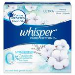 Whisper Pure Cotton Unscented Heavy Flow Sanitary Pads 28cm 8s