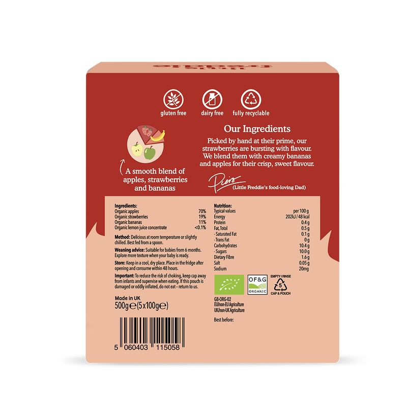 Little Freddie Organic Fragrant Strawberries, Bananas&Apples (Multipack) 100g x 5pcs