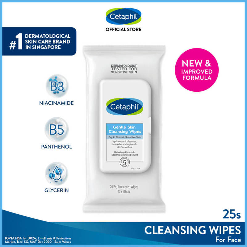 Cetaphil Gentle Skin Cleansing Wipes 25 Pre-Moistened Wipes [Ideal for Dry to Normal, Sensitive Skin]