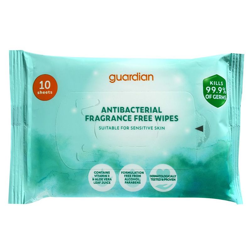 Guardian Antibacterial Wipes Fragrance Free 10s