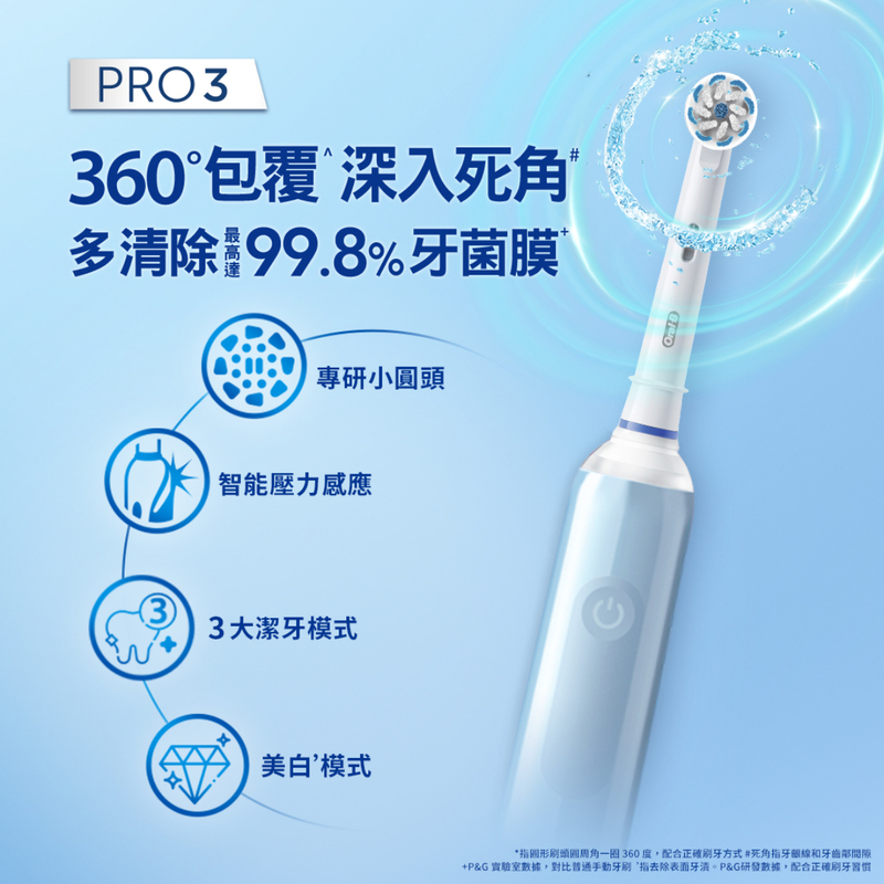 Oral-B Braun Pro 3 Power Brush (Vapor Blue) 1pc