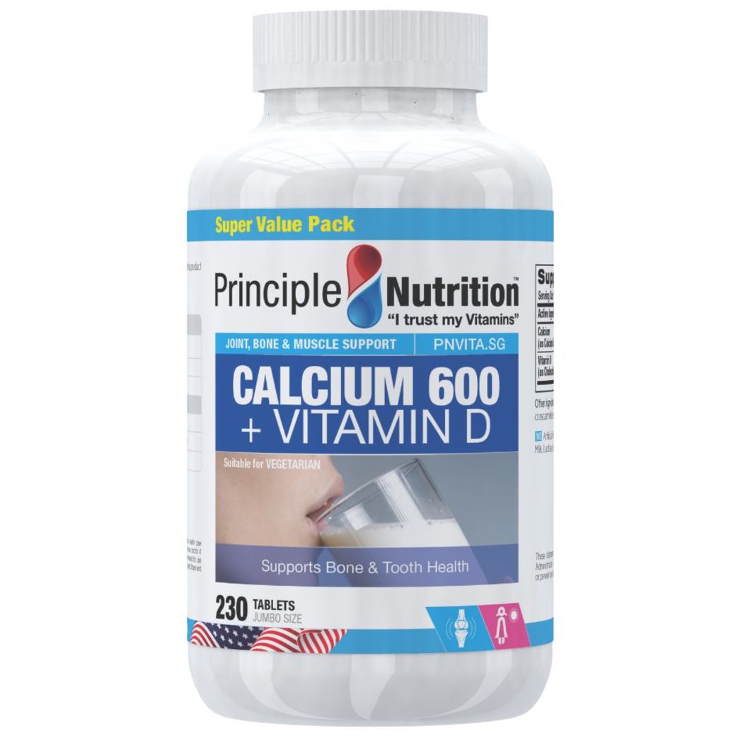 Principle Nutrition Calcium 600 + Vitamin D, 230 tablets | Principle ...