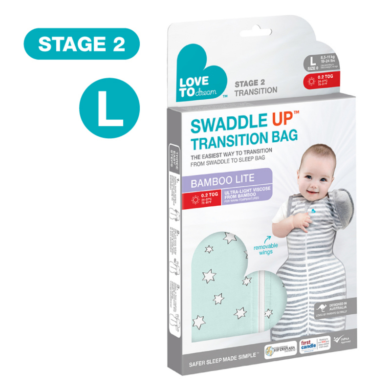 Love To Dream Swaddle Up Transition Bag Bamboo Lite (Stage 2) 0.2 TOG Superstar Olive L Size 1pc