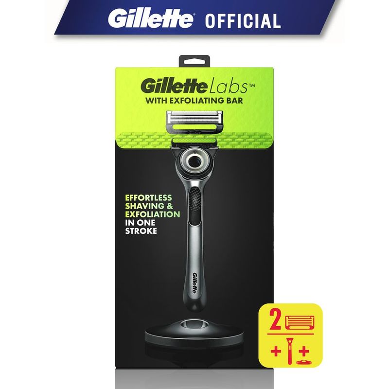 GilletteLabs with Exfoliating Bar Razor, 1 Handle, 2 Blade Refills, Stand